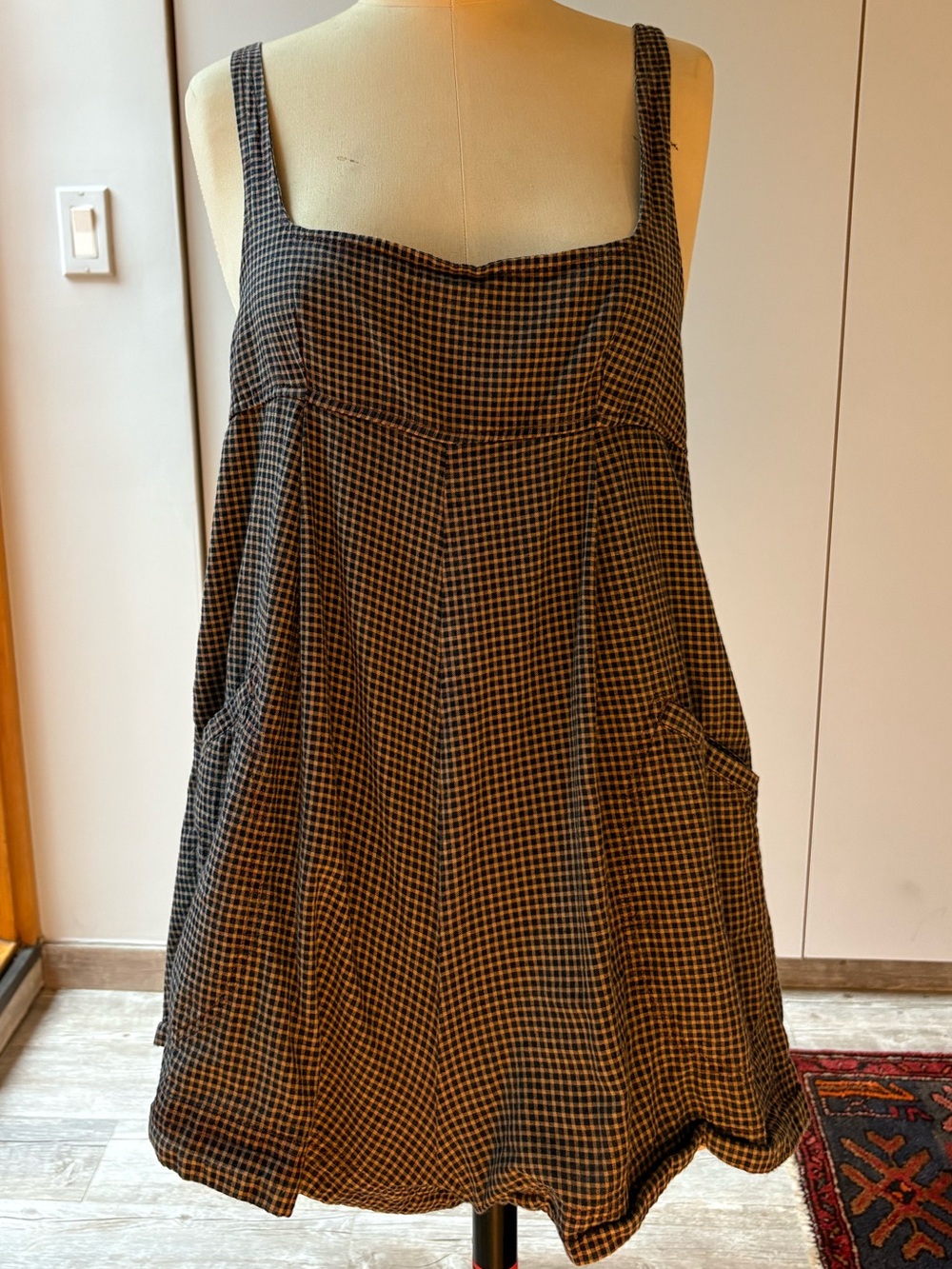 Free People Black and Tan Checked Mini Sundress romper